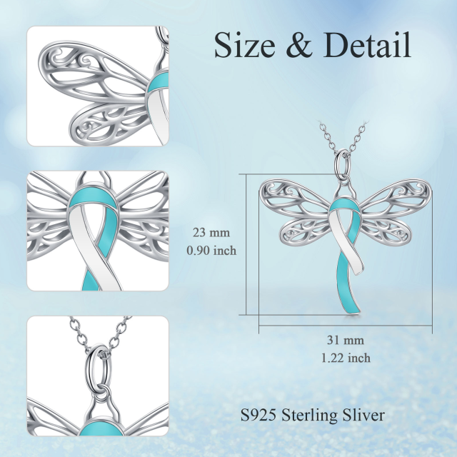 Sterling Silver Crystal Dragonfly & Ribbon Pendant Necklace-6