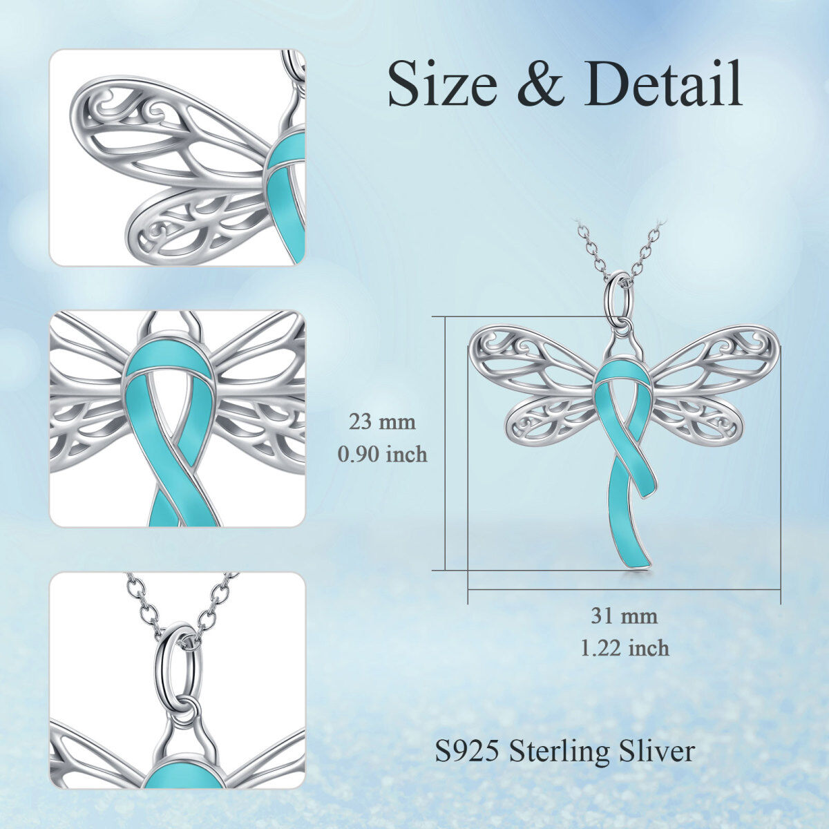 Sterling Silver Crystal Dragonfly & Ribbon Pendant Necklace-6