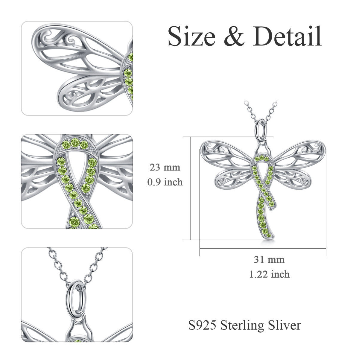 Sterling Silver Crystal Dragonfly & Ribbon Pendant Necklace-3