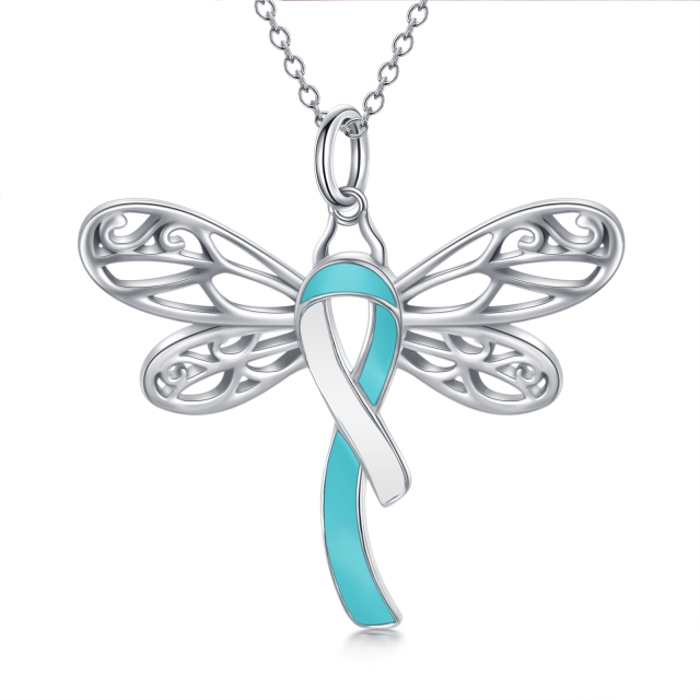 Sterling Silver Crystal Dragonfly & Ribbon Pendant Necklace-1