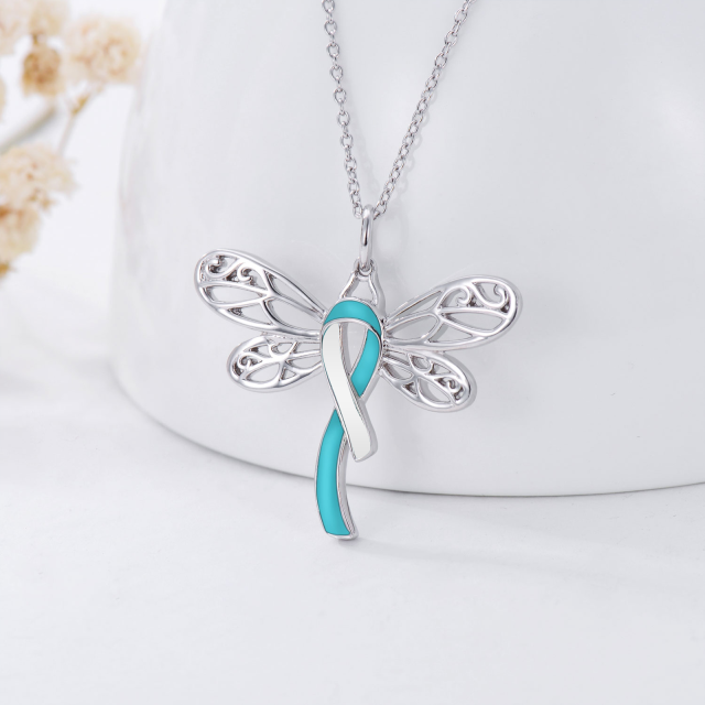 Sterling Silver Crystal Dragonfly & Ribbon Pendant Necklace-3