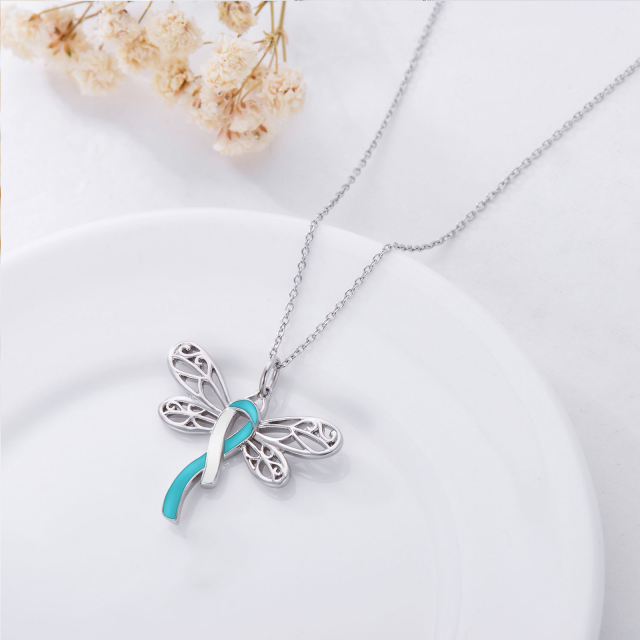 Sterling Silver Crystal Dragonfly & Ribbon Pendant Necklace-4