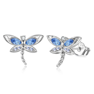 Sterling Silver Crystal Dragonfly Stud Earrings-53