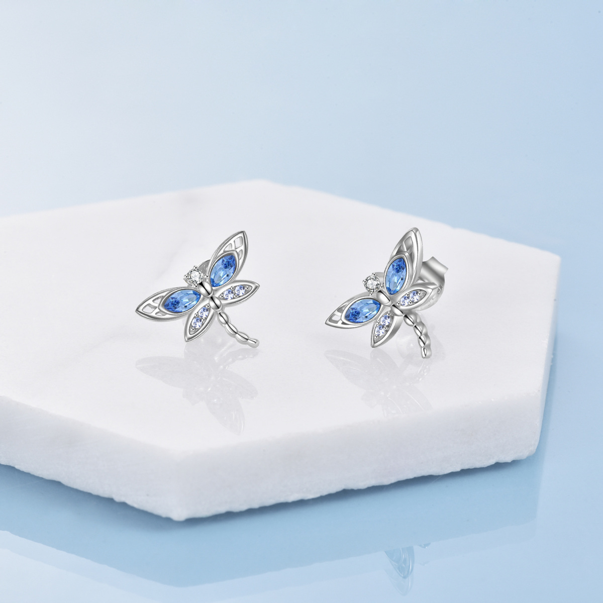 Sterling Silver Crystal Dragonfly Stud Earrings-3