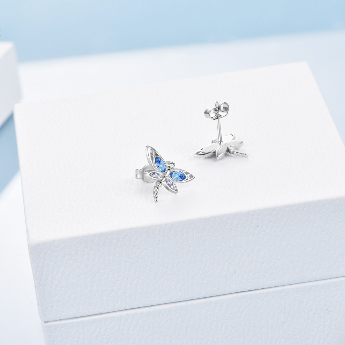 Sterling Silver Crystal Dragonfly Stud Earrings-4