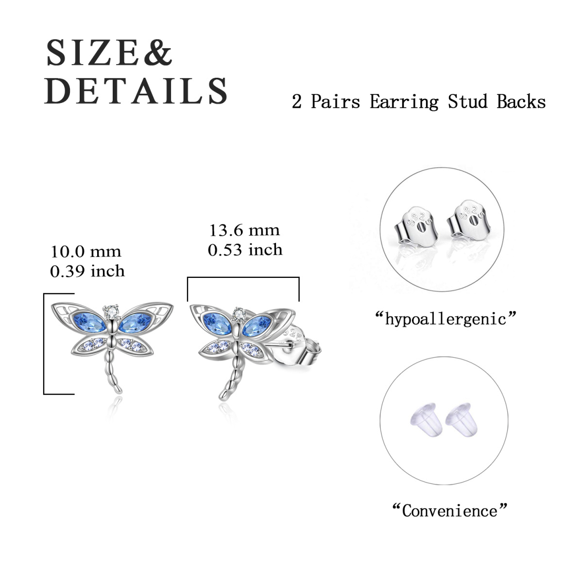 Sterling Silver Crystal Dragonfly Stud Earrings-5