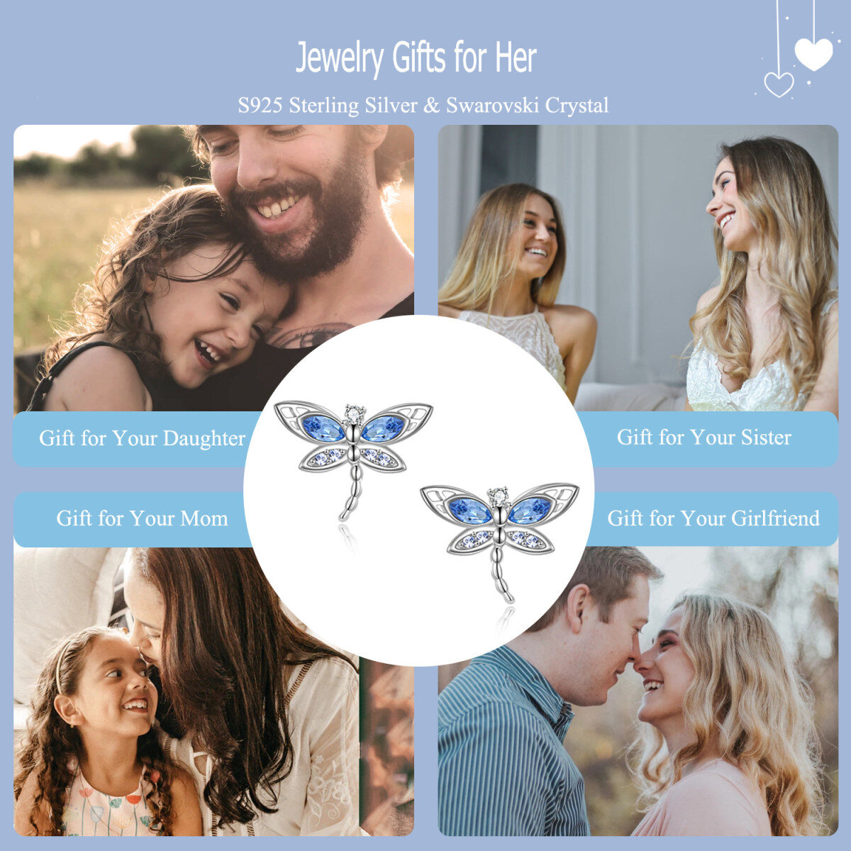 Sterling Silver Crystal Dragonfly Stud Earrings-6