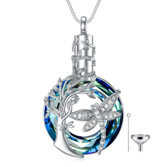 Sterling zilveren kristal Dragonfly & Tree Of Life Urn ketting voor as