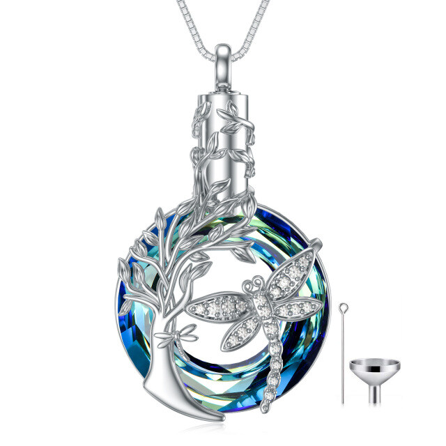 Collana con libellula e albero della vita in argento sterling per le ceneri-1