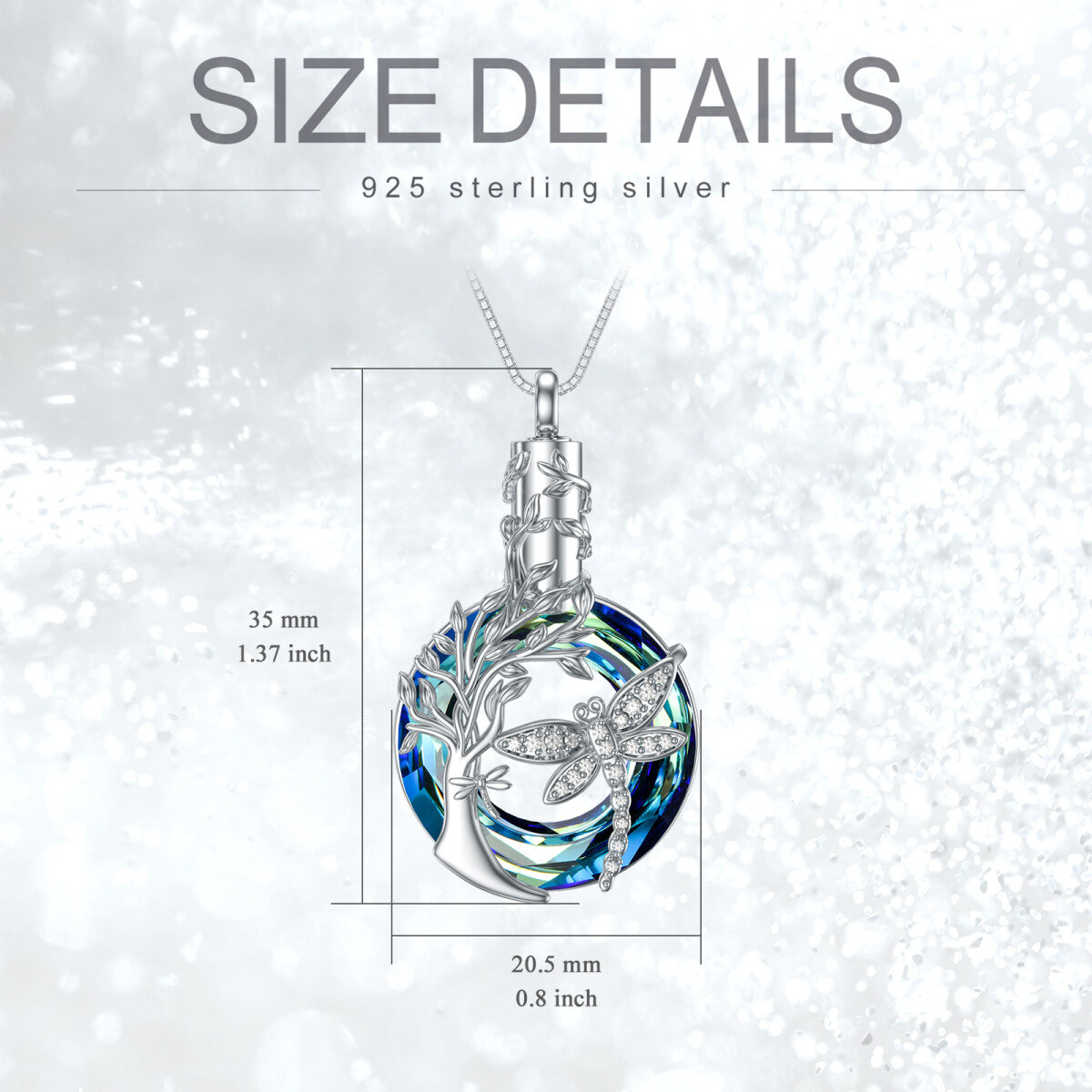 Sterling Silber Kristall Libelle & Baum des Lebens Urne Halskette-4