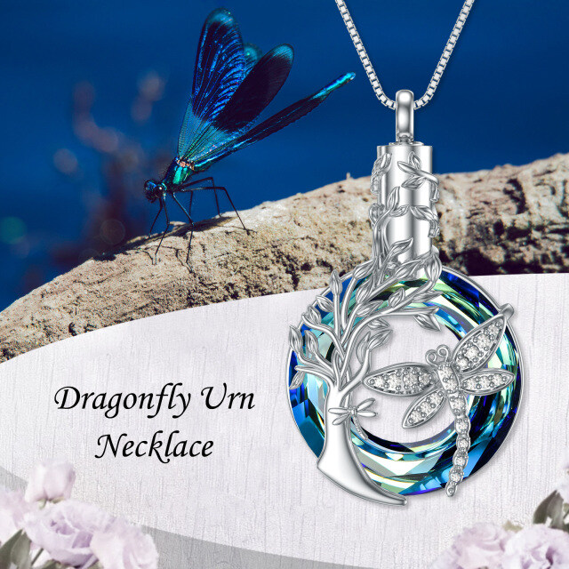 Sterling Silver Crystal Dragonfly & Tree Of Life Urn Necklace for Ashes-5