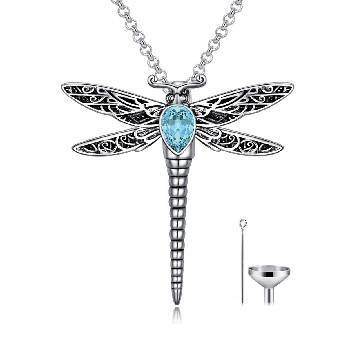 Sterling Silver Crystal Dragonfly Urn Necklace for Ashes-1