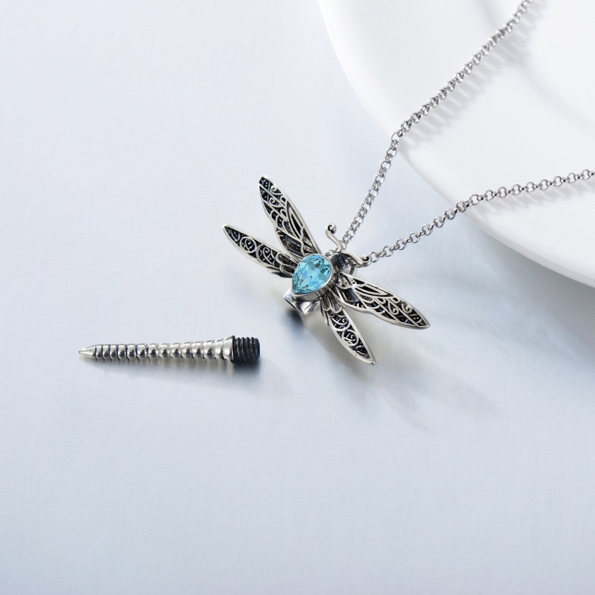 Sterling Silver Crystal Dragonfly Urn Necklace for Ashes-4