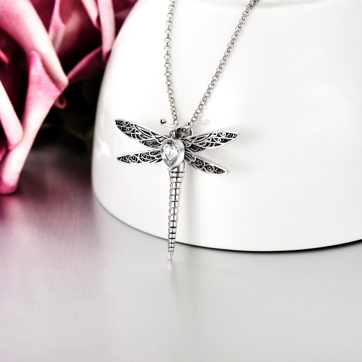 Sterling Silver Crystal Dragonfly Urn Necklace for Ashes-3