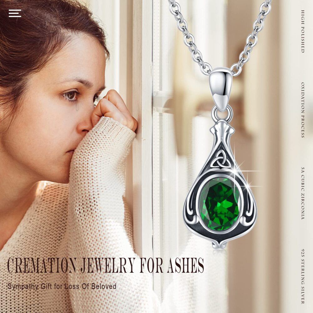 Sterling Silver Crystal Drop Shape Celtic Knot Urn Necklace for Ashes-3