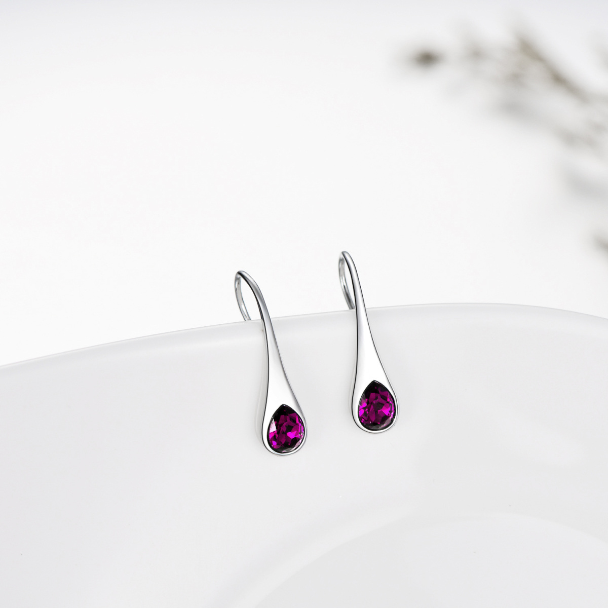 Sterling Silver Crystal Drop Earrings-4