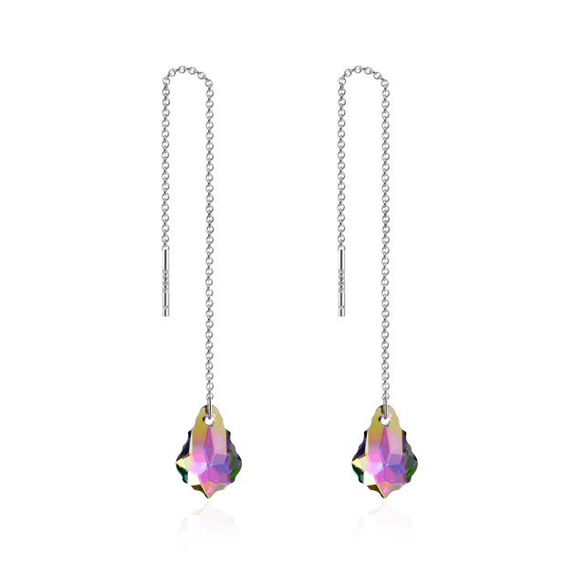 Sterling Silver Crystal Drop Shape Drop Earrings-5