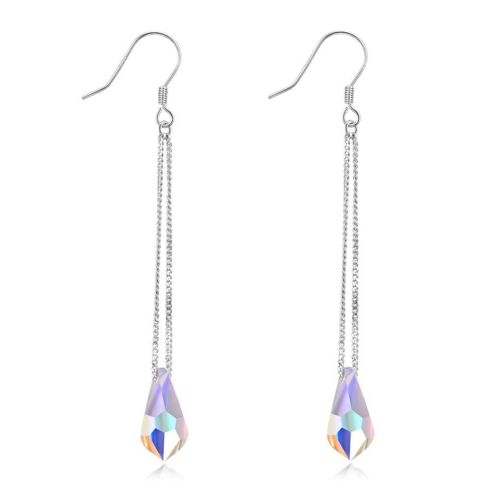 Sterling Silver Crystal Drop Shape Drop Earrings For Women-1