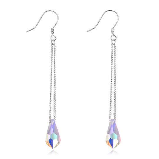 Sterling Silver Crystal Drop Shape Drop Earrings-1