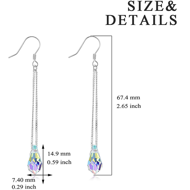 Sterling Silver Crystal Drop Shape Drop Earrings For Women-4