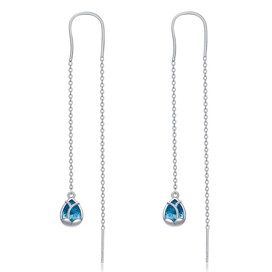 Sterling Silver Crystal Drop Shape Drop Earrings-3