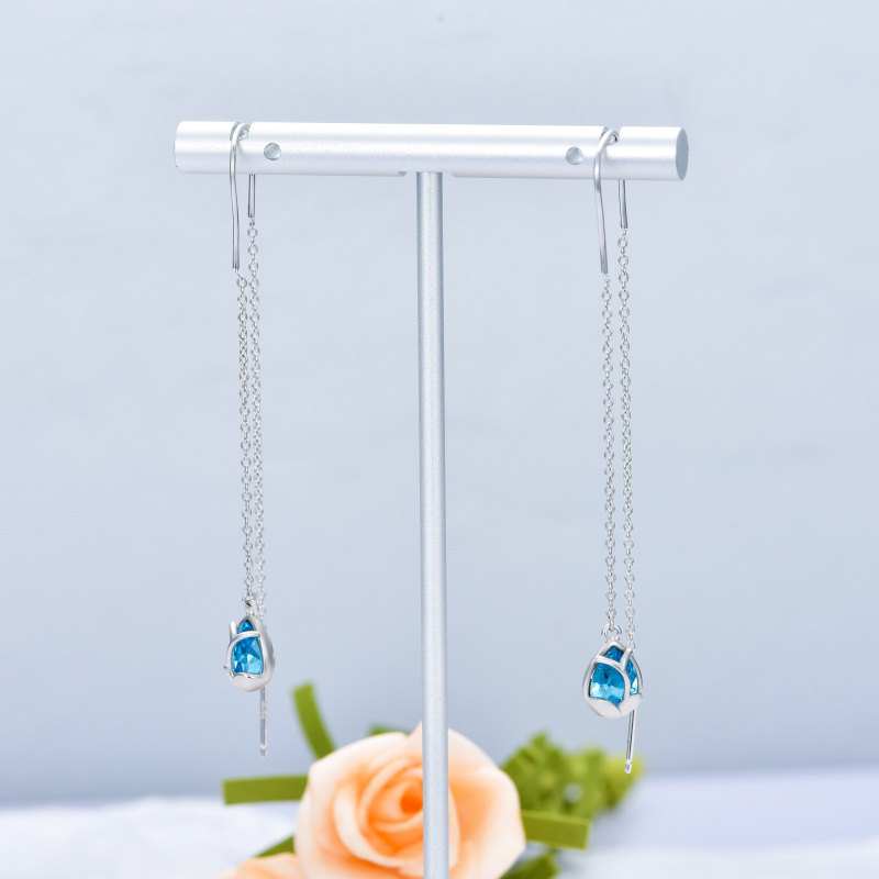 Sterling zilveren druppel kristallen oorbellen voor dames-3