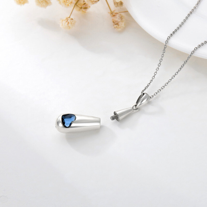 Sterling Silver Crystal Drop Shape & Heart Personalized Birthstone Urn Necklace for Ashes-3