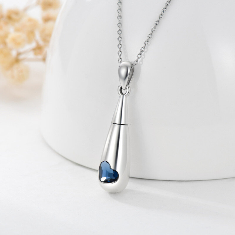 Sterling Silver Crystal Drop Shape & Heart Personalized Birthstone Urn Necklace for Ashes-4