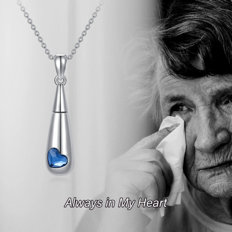 Sterling Silver Crystal Drop Shape & Heart Personalized Birthstone Urn Necklace for Ashes-6