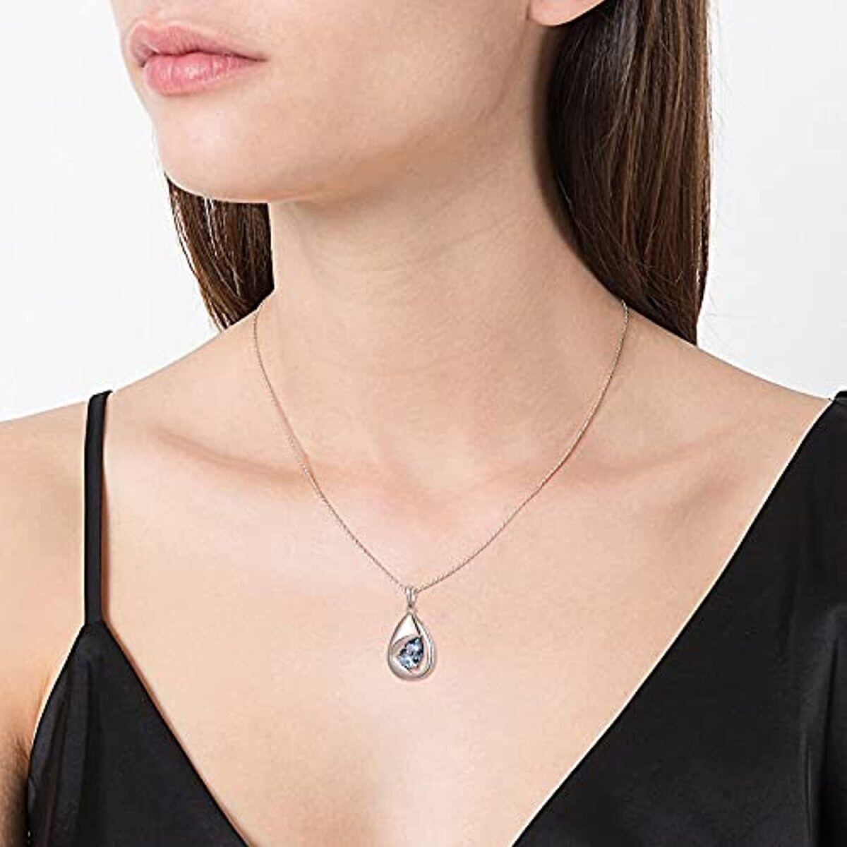 Sterling Silver Crystal Drop Shape Urn Necklace for Ashes-2