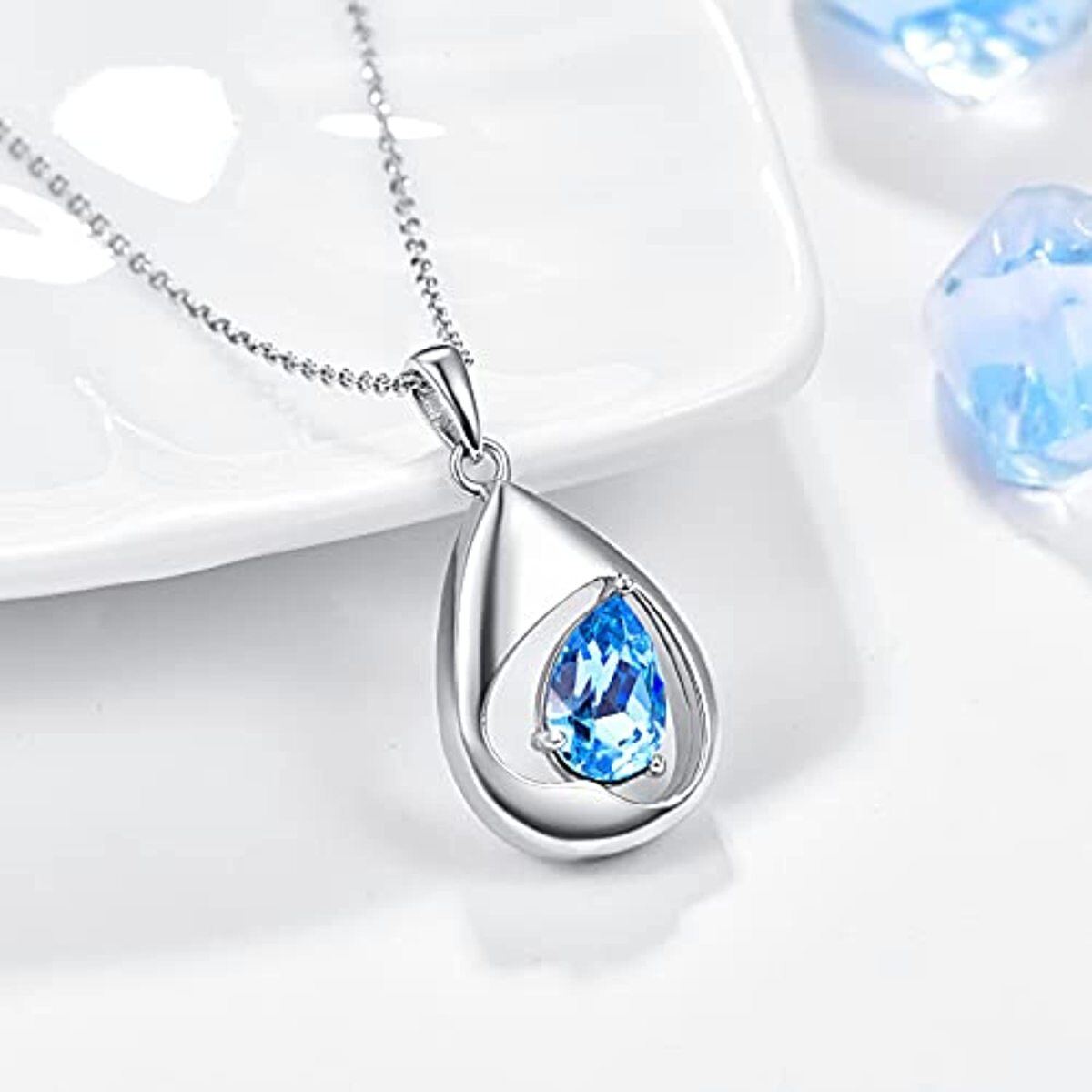 Sterling Silver Crystal Drop Shape Urn Necklace for Ashes-3