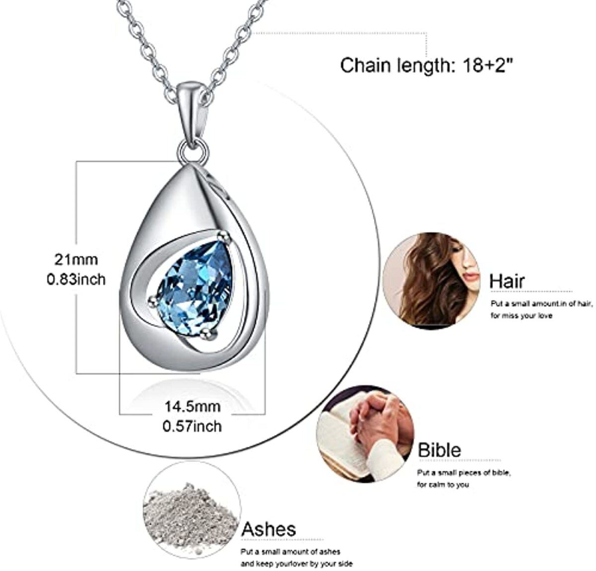 Sterling Silver Crystal Drop Shape Urn Necklace for Ashes-4