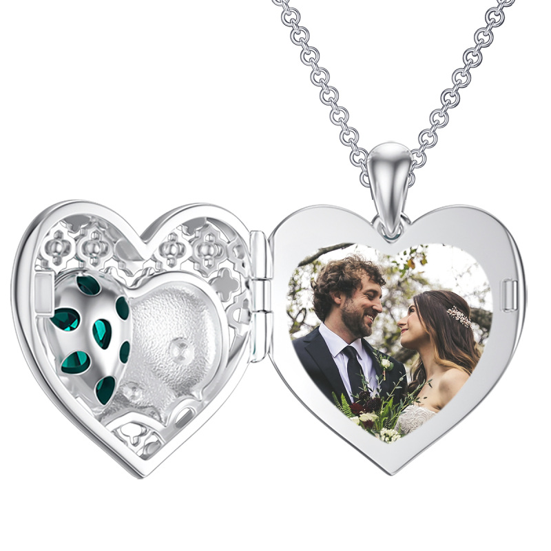 Collier en argent sterling avec pendentif photo personnalisé en cristal éléphant et coeur-4