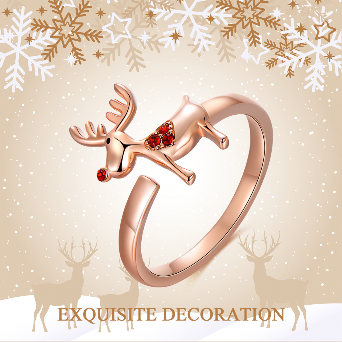 Sterling Silver Crystal Elk Ring-6