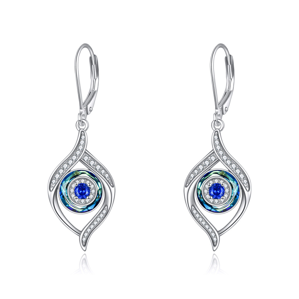 Sterling Silver Crystal & Cubic Zirconia Evil Eye Lever-back Earrings-1