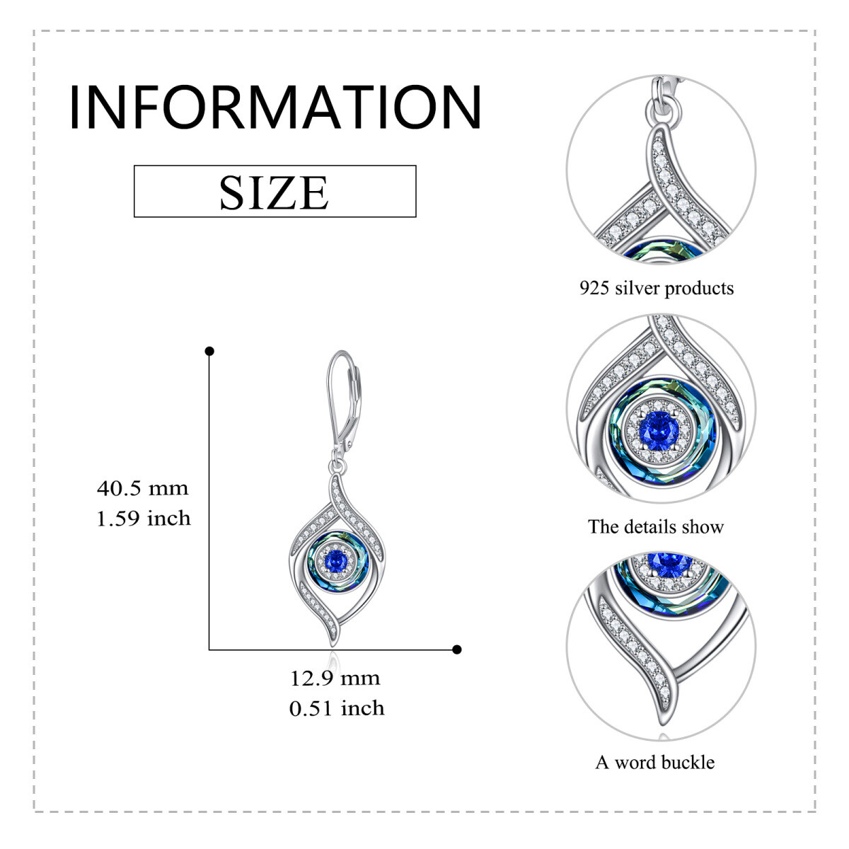 Sterling Silver Crystal & Cubic Zirconia Evil Eye Lever-back Earrings-3