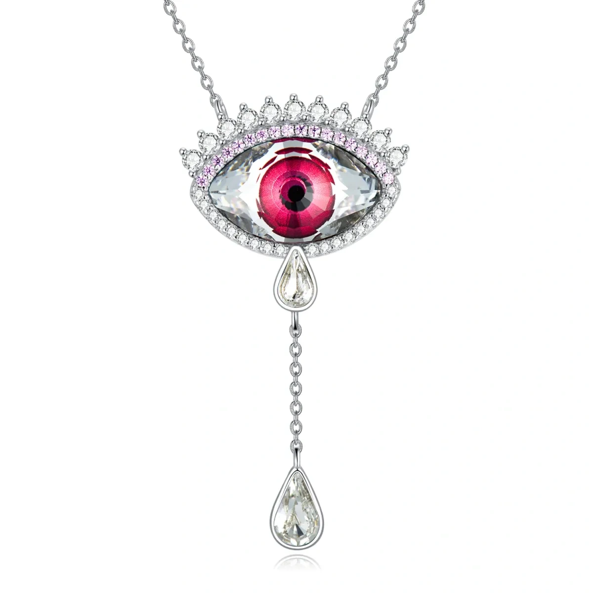 Sterling Silver Crystal Evil Eye Pendant Necklace-1