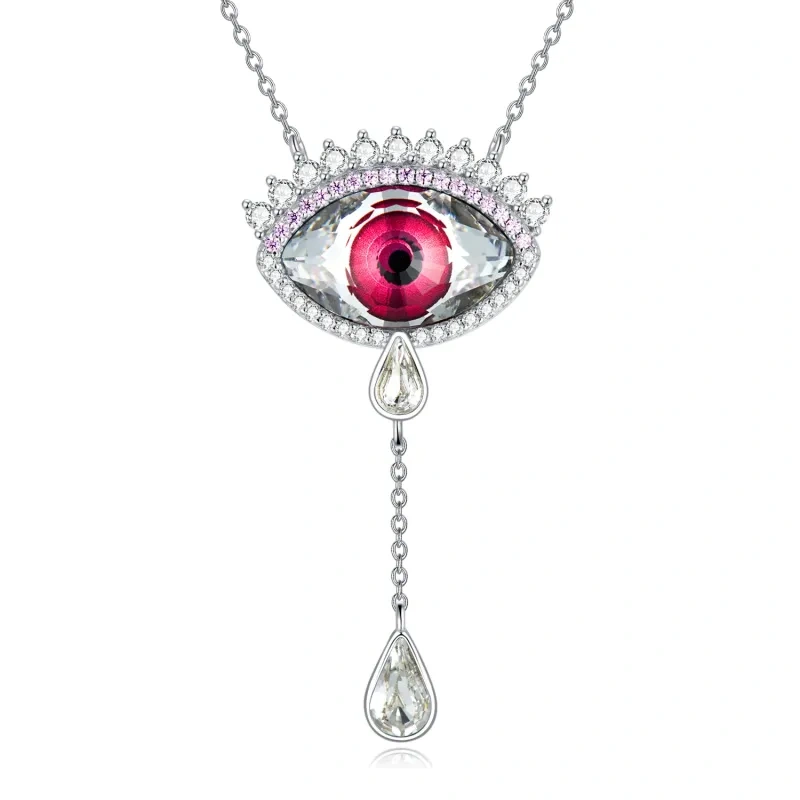 Sterling Silver Crystal Evil Eye Pendant Necklace-14