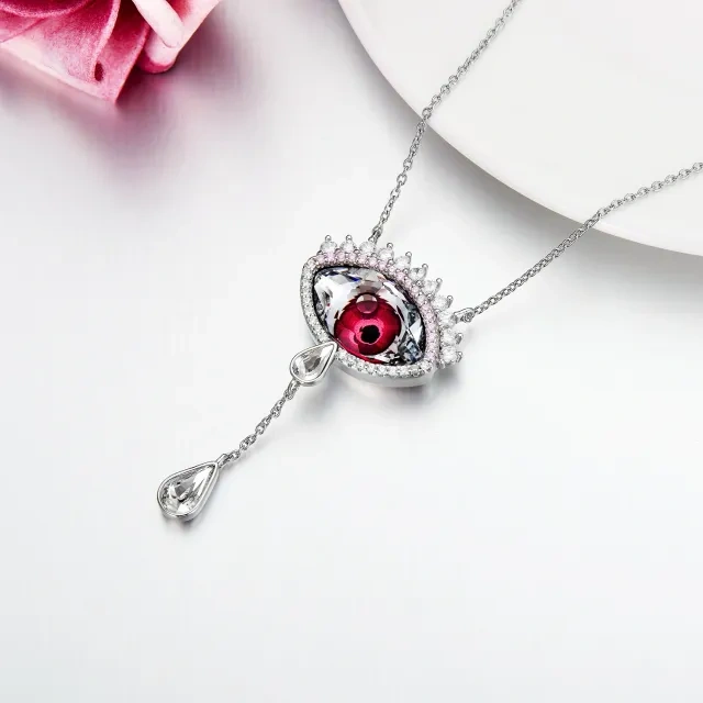 Sterling Silver Crystal Evil Eye Pendant Necklace-3