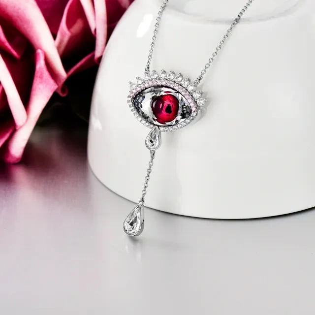 Sterling Silver Crystal Evil Eye Pendant Necklace-4