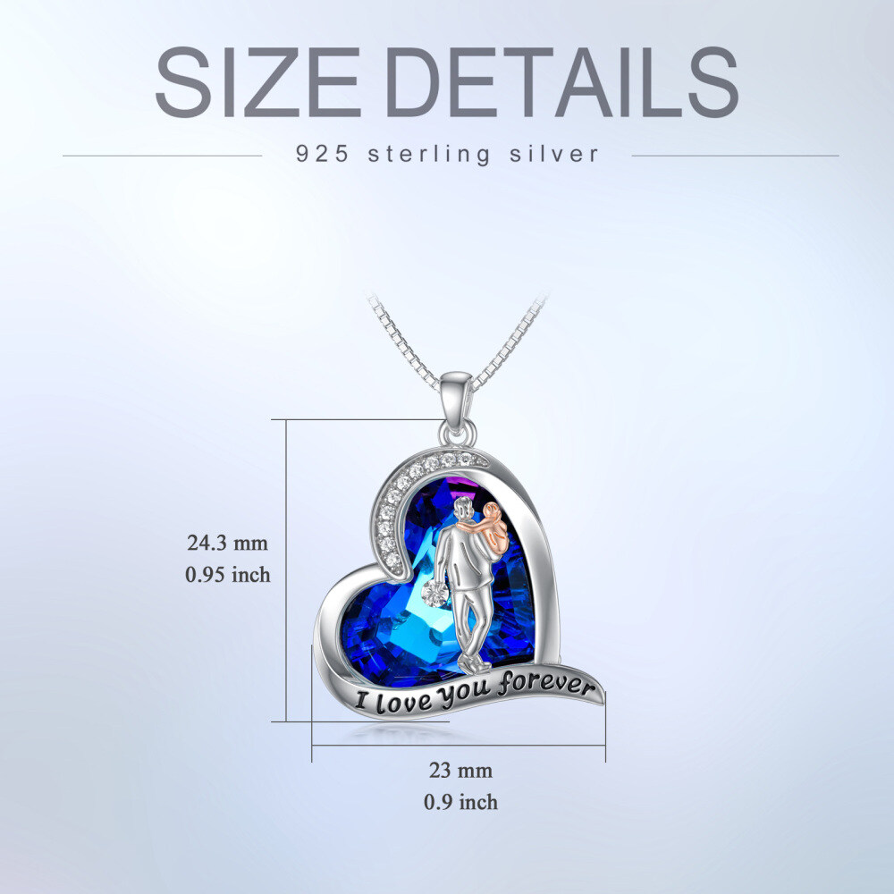 Sterling Silver Crystal Father & Daughter Heart Pendant Necklace with Engraved Word-6