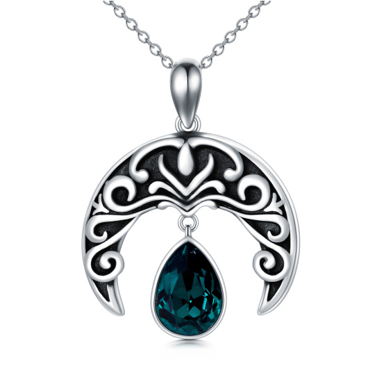 Collana con filamento di cristallo e ciondolo a forma di luna in argento sterling