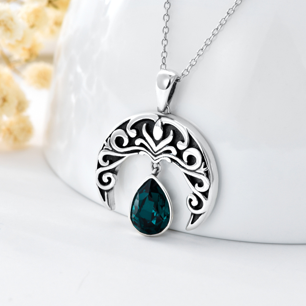 Sterling Silver Crystal Filament & Moon Pendant Necklace-3