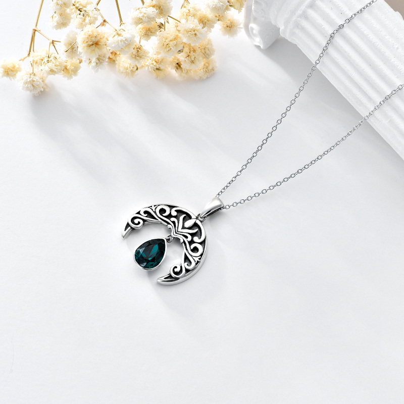 Sterling Silver Crystal Filament & Moon Pendant Necklace-4