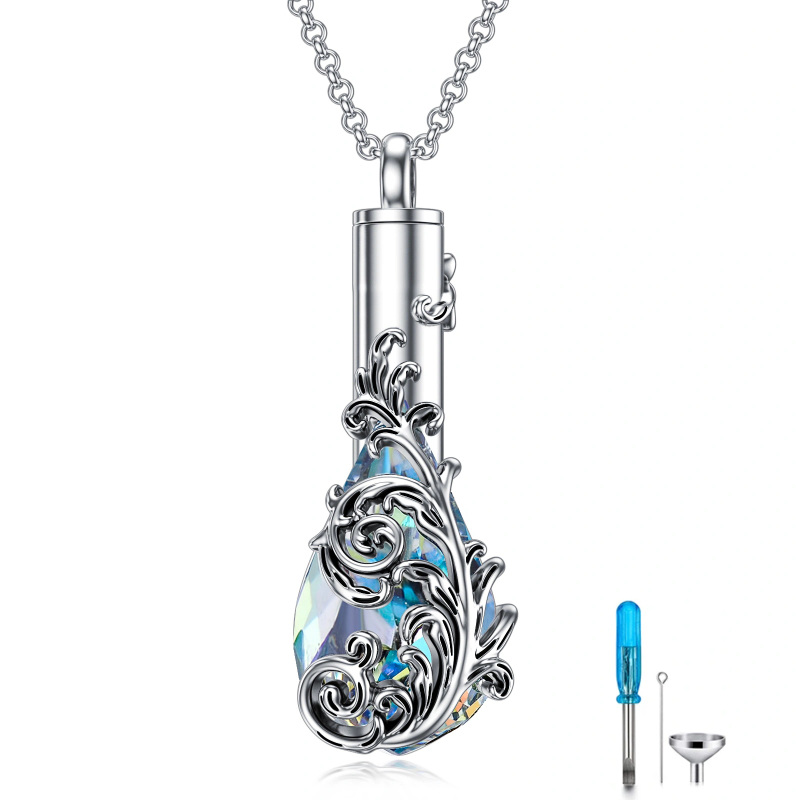 Sterling Silver Crystal Filigree Drop Shape Urn Necklace for Ashes-17