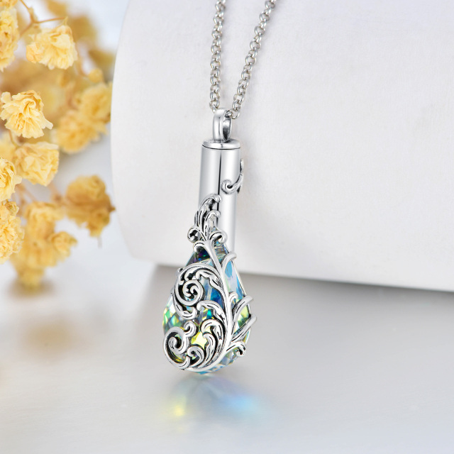 Sterling Silver Crystal Filigree Drop Shape Urn Necklace for Ashes-4