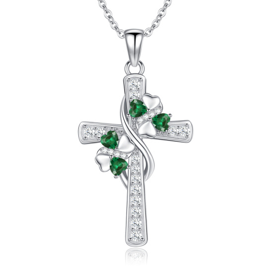 Collier en argent sterling avec pendentif trèfle à quatre feuilles, croix et cœur