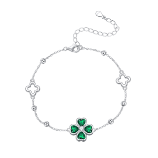 Sterling Silver Crystal Four Leaf Clover Charm Bracelet-30