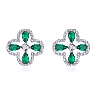 Sterling Silver Crystal & Cubic Zirconia Four Leaf Clover Stud Earrings-3