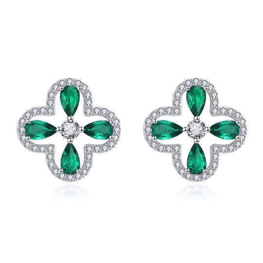 Sterling Silver Crystal & Cubic Zirconia Four Leaf Clover Stud Earrings